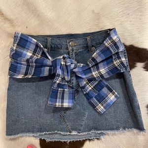 SUPER CUTE DEMIN AND FLANNEL MINI SKIRT (S)